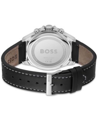 Men's Chronograph Troper Black Leather Strap Watch 45mm