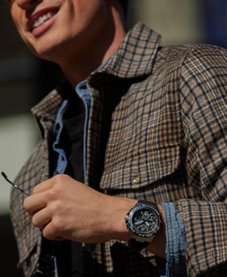 Eco-Drive Men's Chronograph Promaster Skyhawk Black Leather Strap Watch 46mm