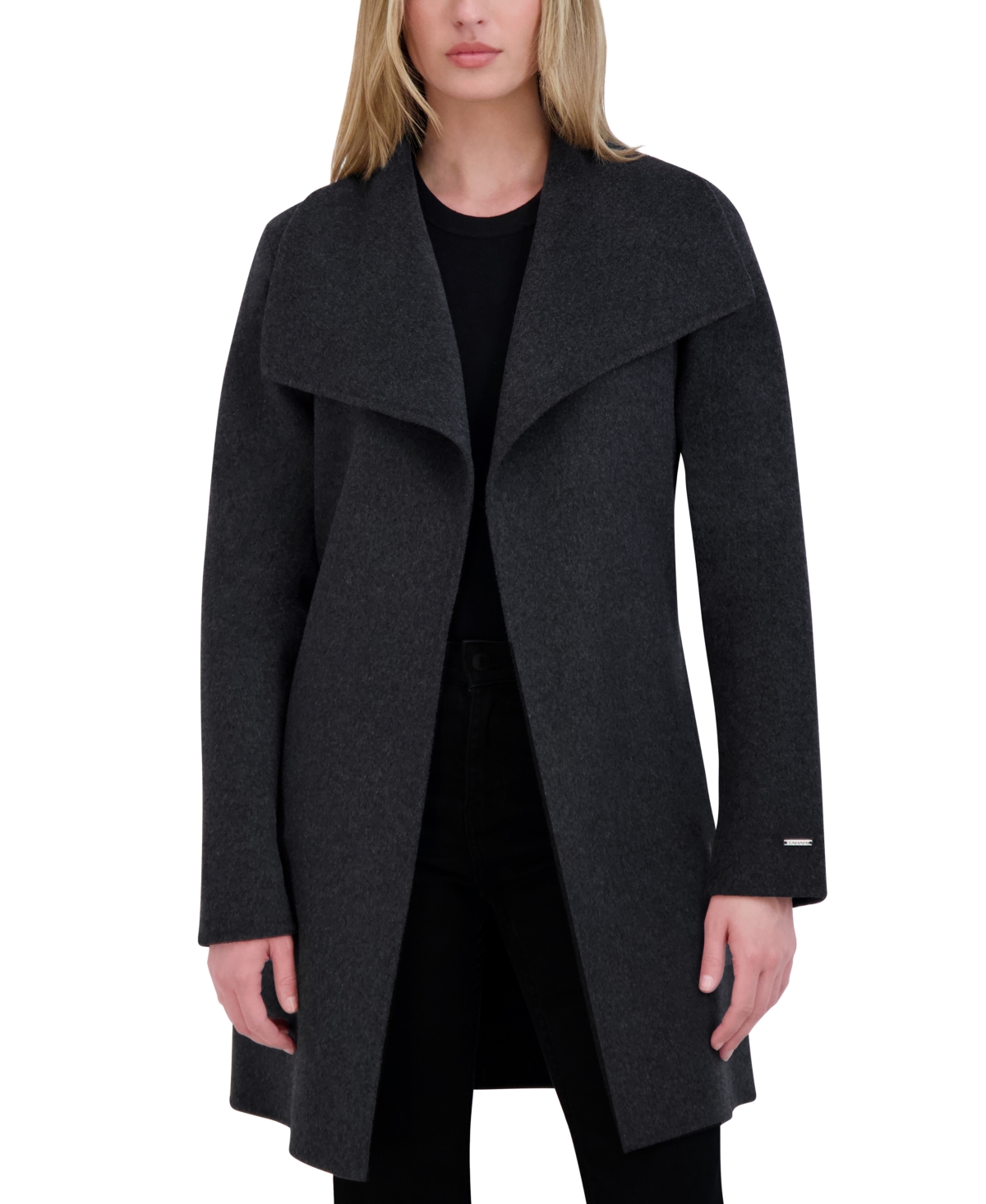Tahari Women's Doubled-faced Wool Blend Wrap Coat In Charcoal