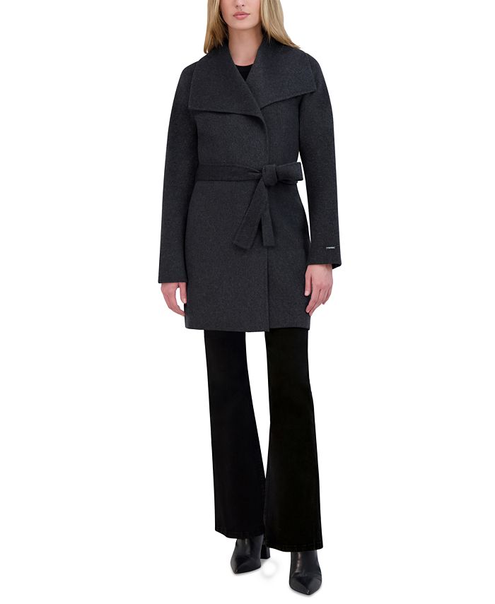 tahari women's wool wrap coat with tie belt