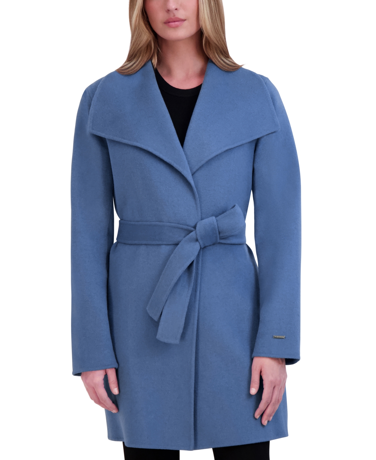 Shop Tahari Women's Doubled-faced Wool Blend Wrap Coat In French Blue