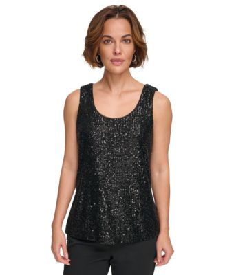 macy's black sequin top