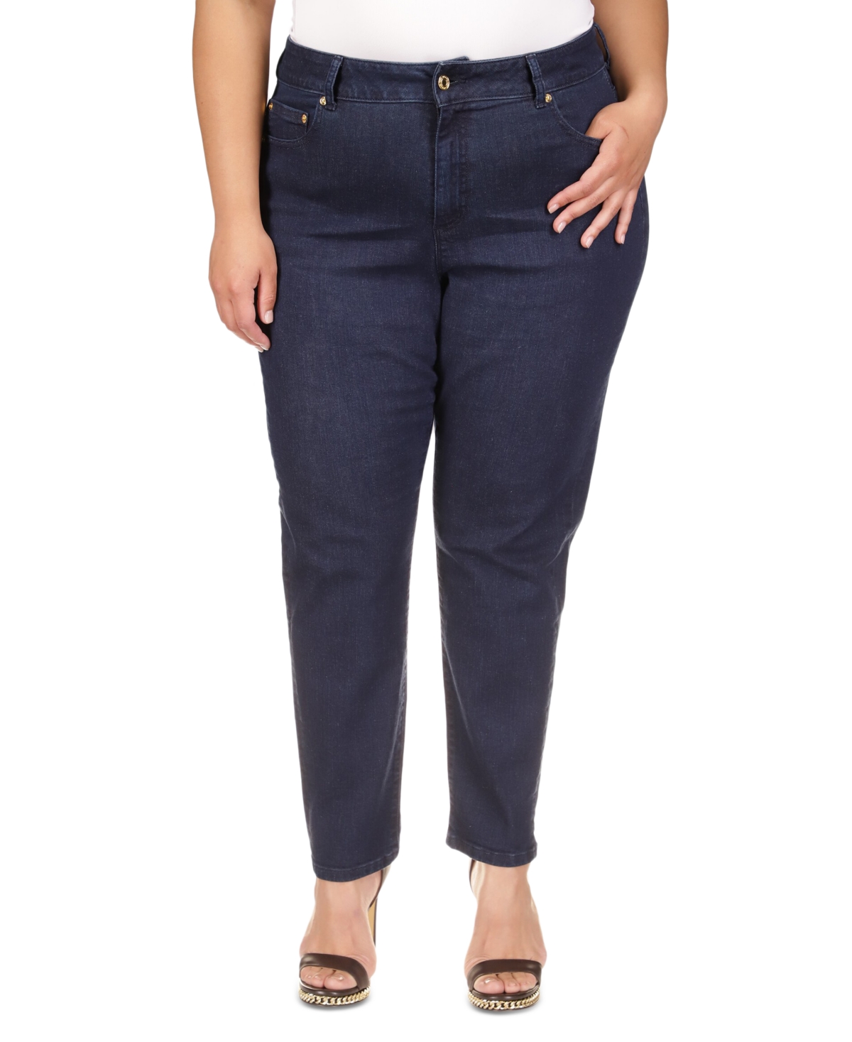 Michael Kors Michael  Women's Selma High-rise Straight-leg Skinny Jeans In Dark Rinse Wash