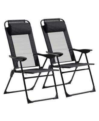 Set of 2 Folding Patio Chairs w/ Reclining and Headrest,