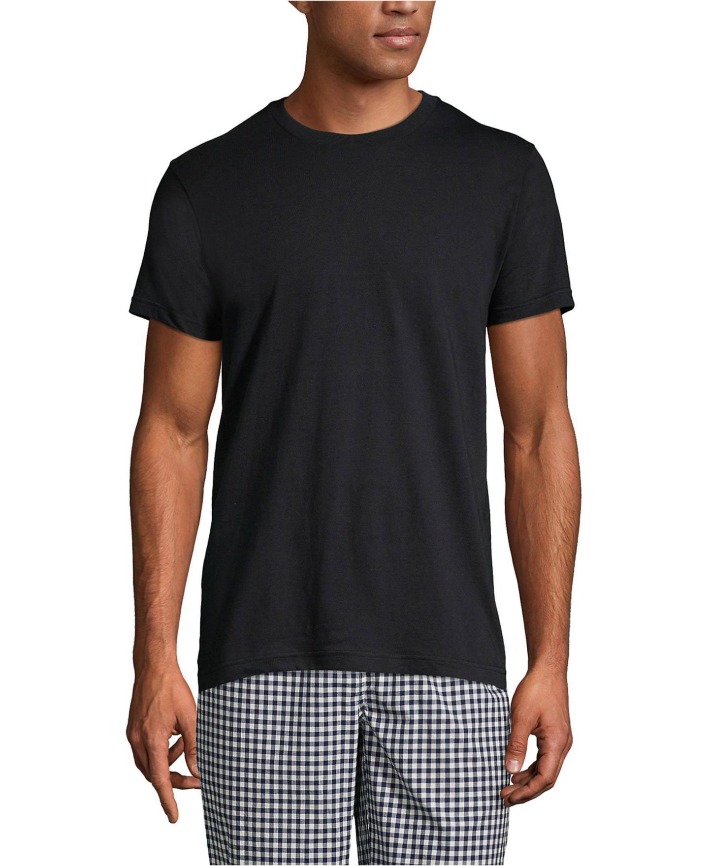 Бельё Undershirt для мужчин, круглый вырез, 3 шт. — Lands' End, цвет: Чёрный — фото 3