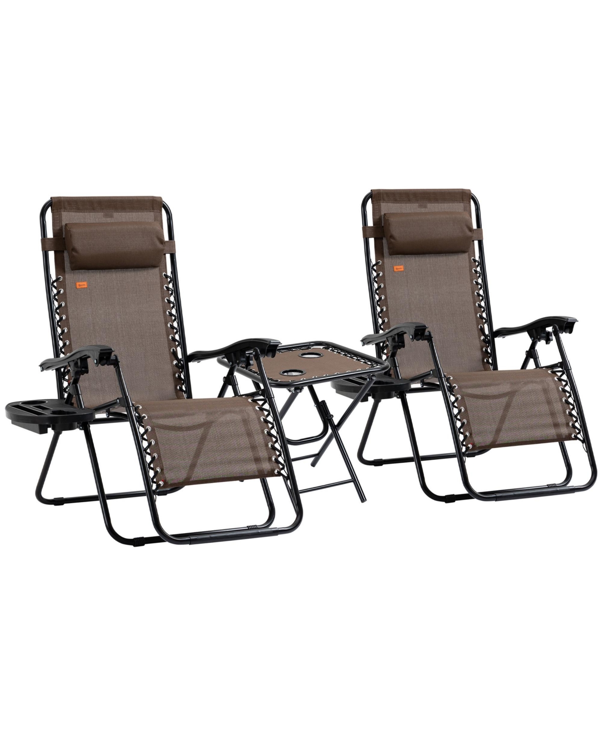 Outsunny 3-Piece Outdoor Chaise Lounger Chair Set, Folding Reclining Zero Gravity Chair with Side Table, Cup Holder and Headrest for Patio, Yard, Beac
