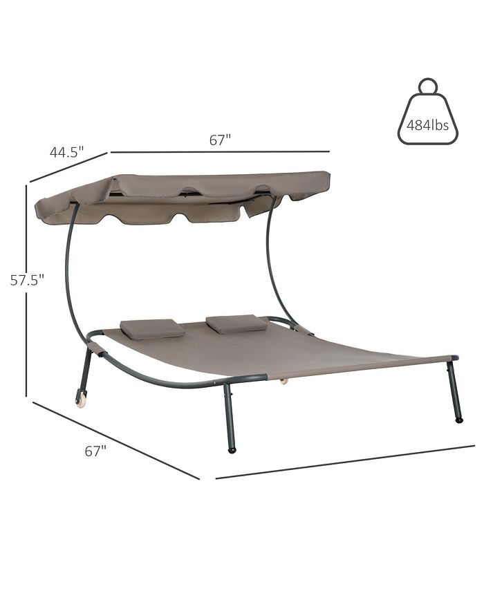 Outsunny Patio Double Chaise Lounge Chair, Outdoor Wheeled Hammock