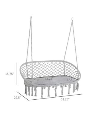 2-Person Hammock Chair Macrame Swing with Soft Cushion, Hanging Cotton Rope Chair for Indoor Outdoor Home Patio Backyard, Grey