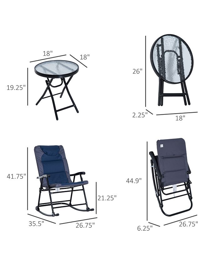 Outsunny 3 Piece Outdoor Patio Furniture Set with Glass Coffee Table
