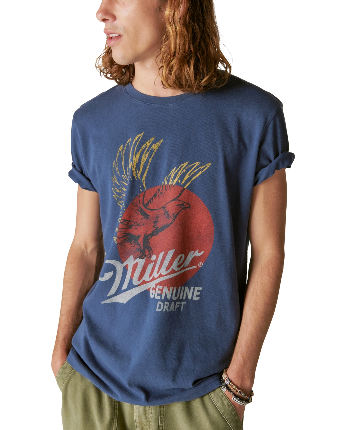 Shop Lucky Brand Men's Miller Eagle Short Sleeves T-shirt In Dress Blues