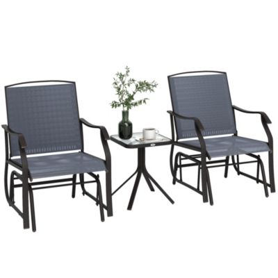 Set of 3 Rocking Glider Chair w/ Table Mesh Patio Outdoor Furniture