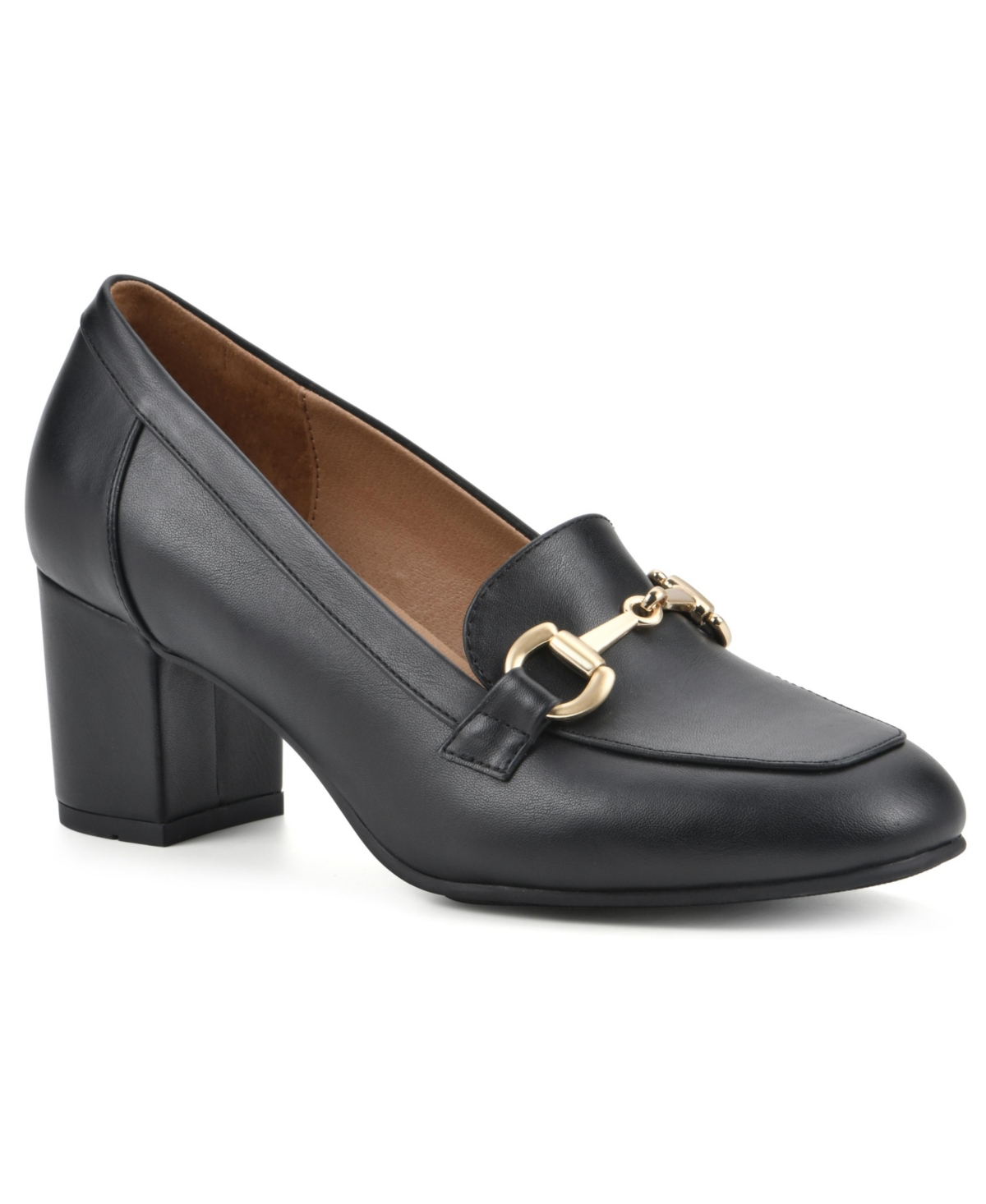White Mountain Women's Freehold Heeled Loafers In Black Smooth