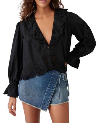 Free People - Women's Maisie Eyelet Blouson-Sleeve Cotton Top