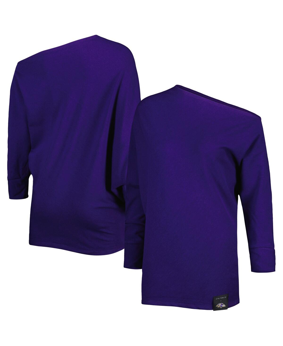 Kiya Tomlin Women's  Purple Baltimore Ravens Twisted Tri-blend Asymmetrical 3/4-dolman Sleeve Sweatsh