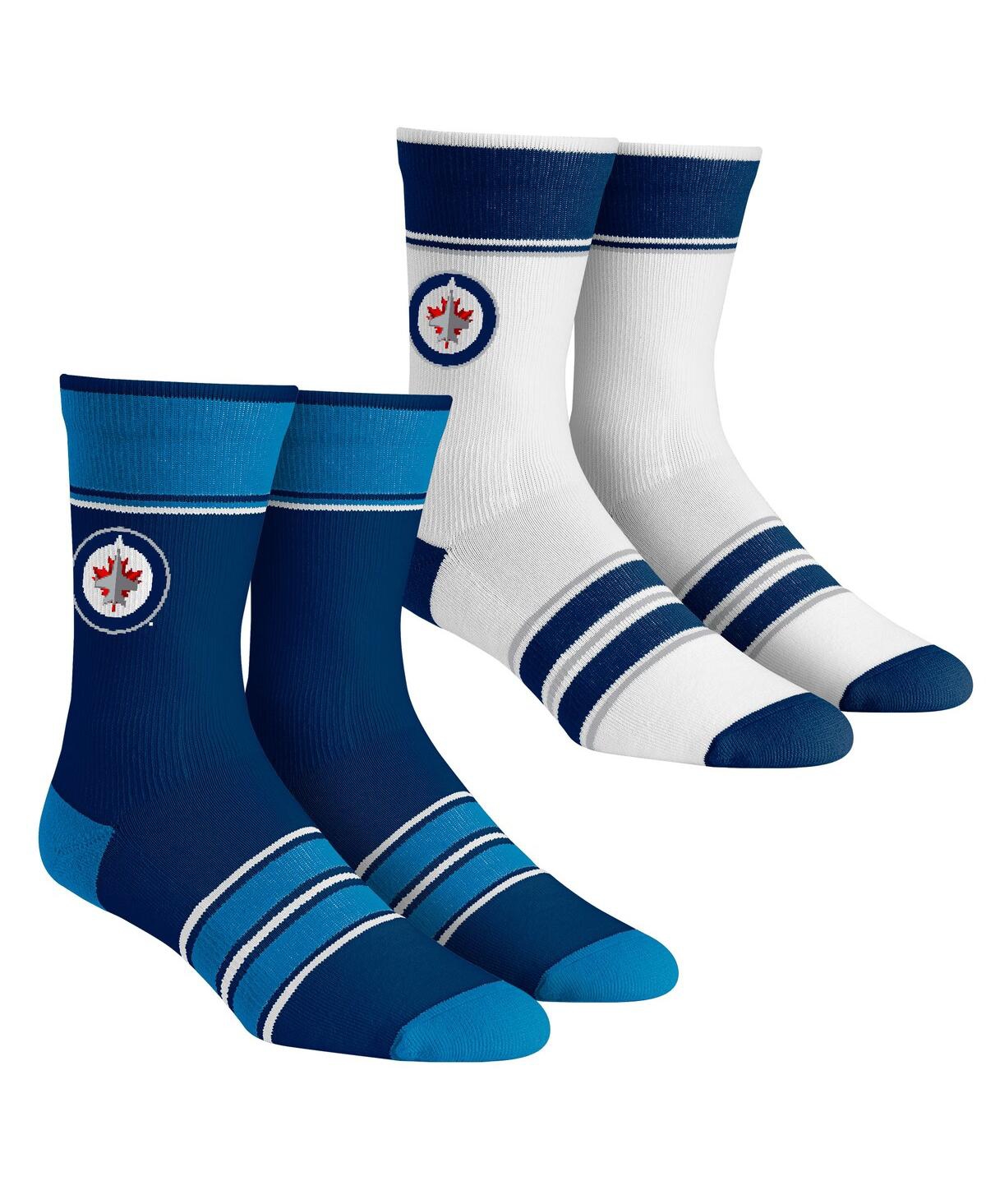 Men's and Women's Rock 'Em Socks Winnipeg Jets Multi-Stripe 2-Pack Team Crew Sock Set - Blue, White