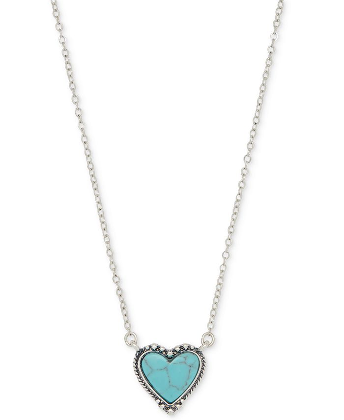 Lucky Brand Silver Tone Turquoise Look Heart Pendant Necklace 16