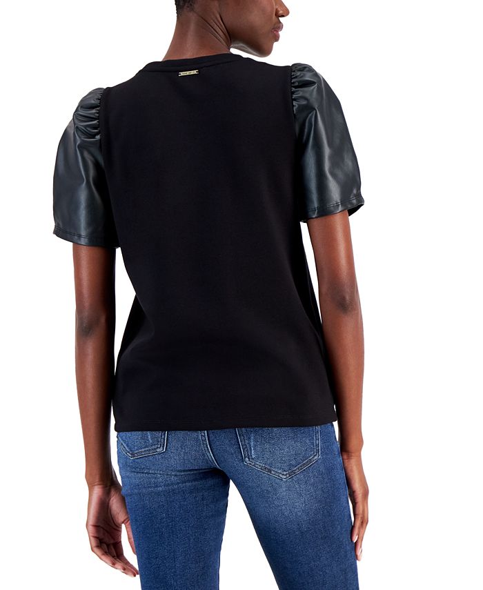 Nine West Women's Faux Leather PuffSleeve Top Macy's
