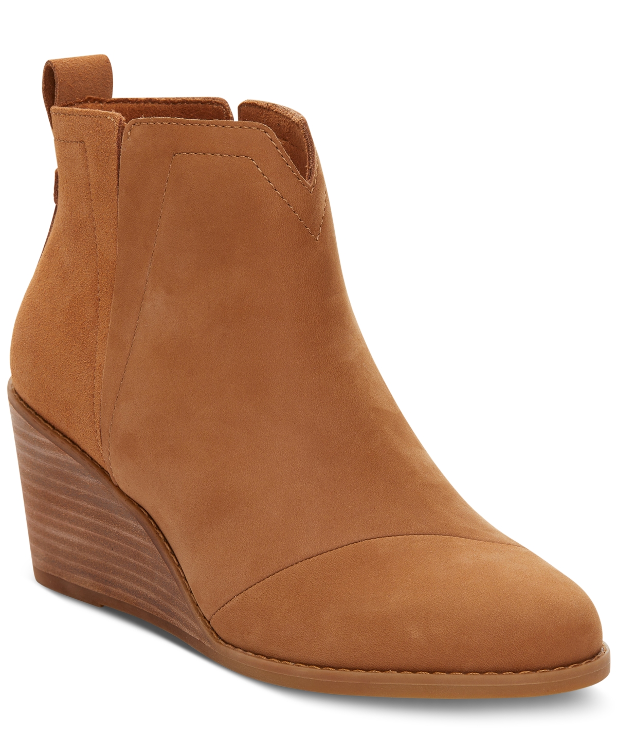 Shop Toms Women's Clare Slip On Wedge Booties In Tan Leather Suede