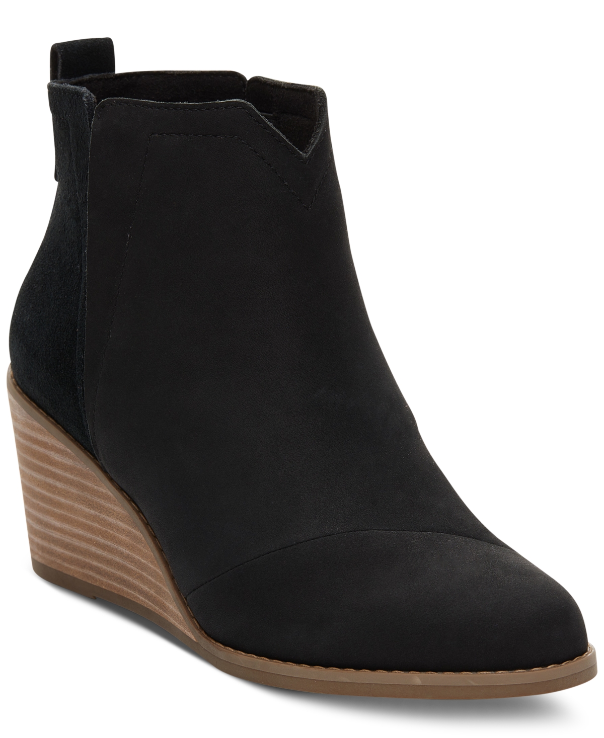 Shop Toms Women's Clare Slip On Wedge Booties In Black Leather Suede