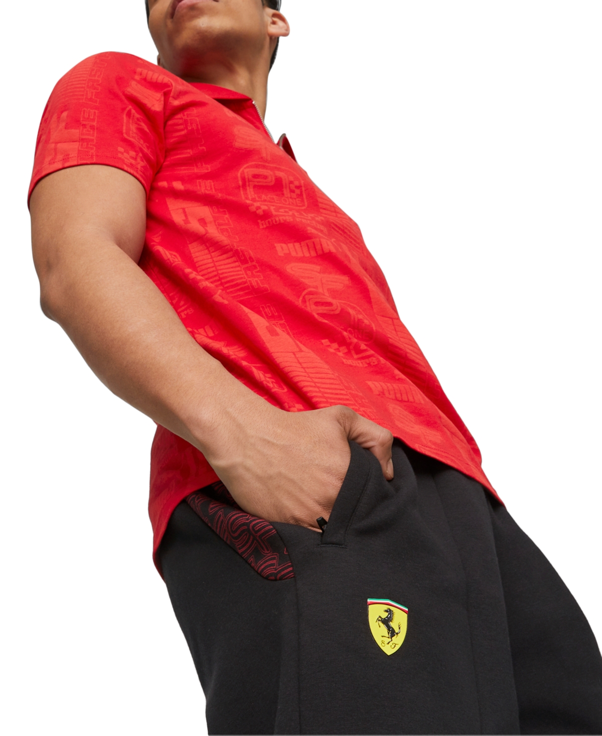 Shop Puma Men's Ferrari Race Drawstring Logo Joggers In  Black-aop
