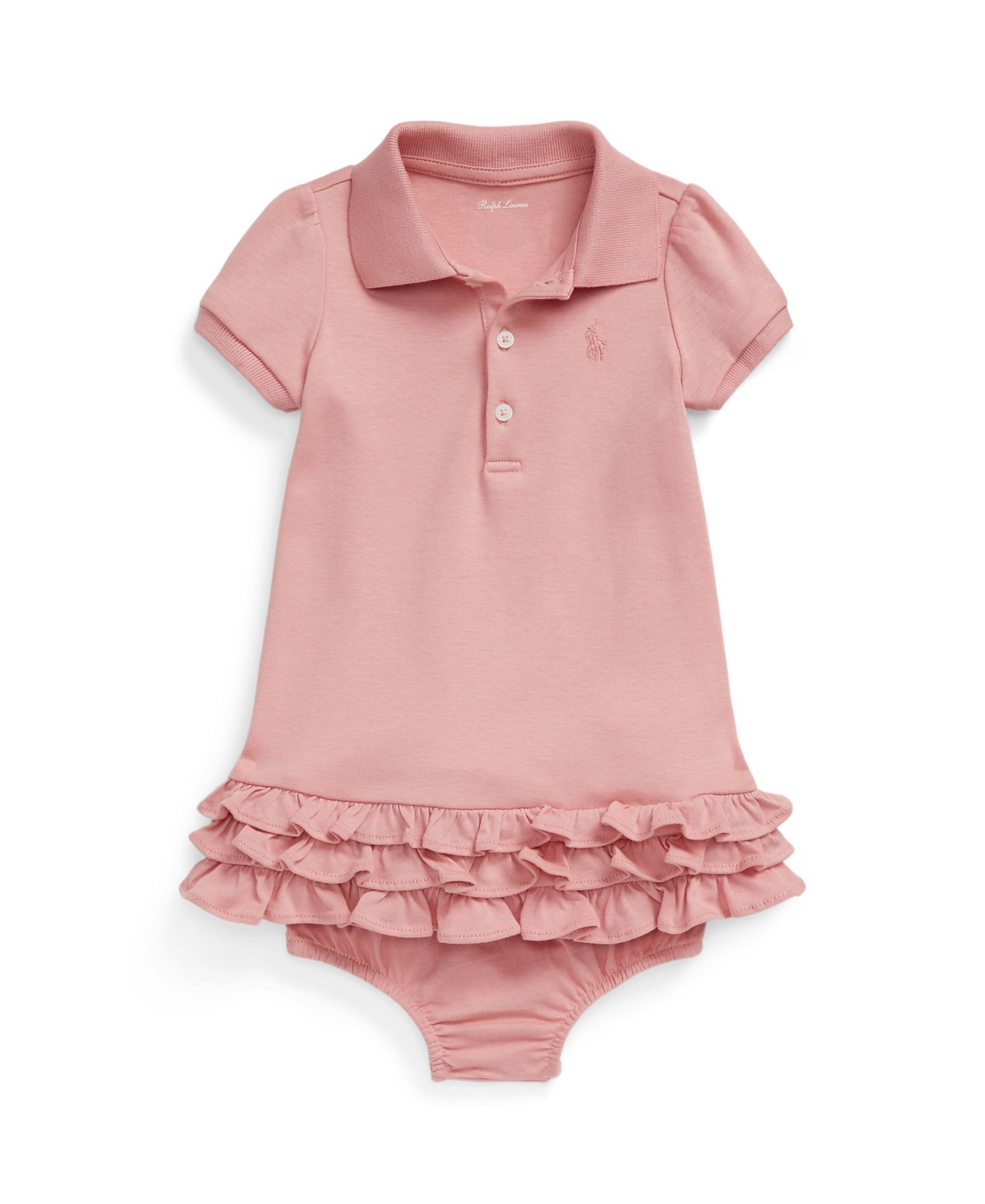 Polo Ralph Lauren Baby Girls Ruffled Polo Short Sleeves Dress In Tickled Pink