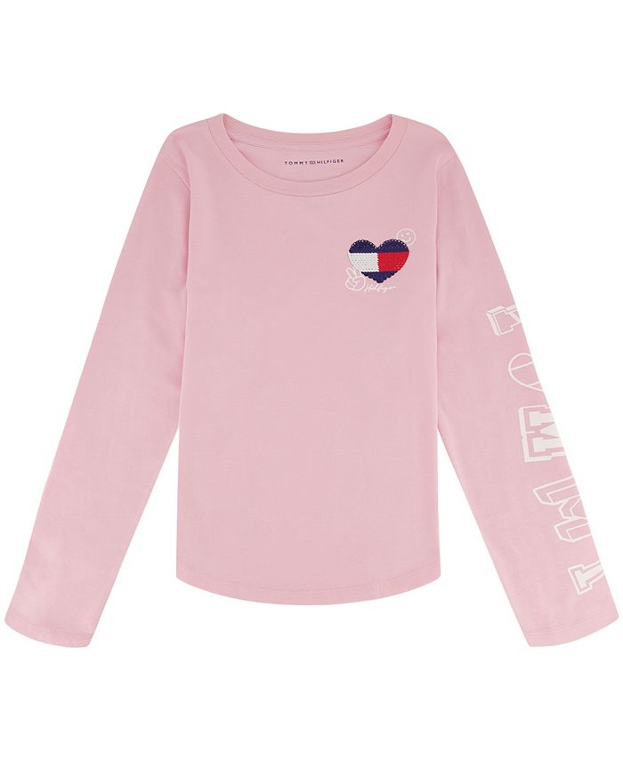 Tommy Hilfiger Big Girls Flip-Sequin Heart Flag Long Sleeve T-shirt ...