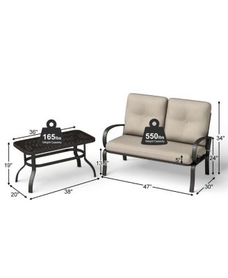 2 Pcs Patio LoveSeat Coffee Table Set Furniture Bench