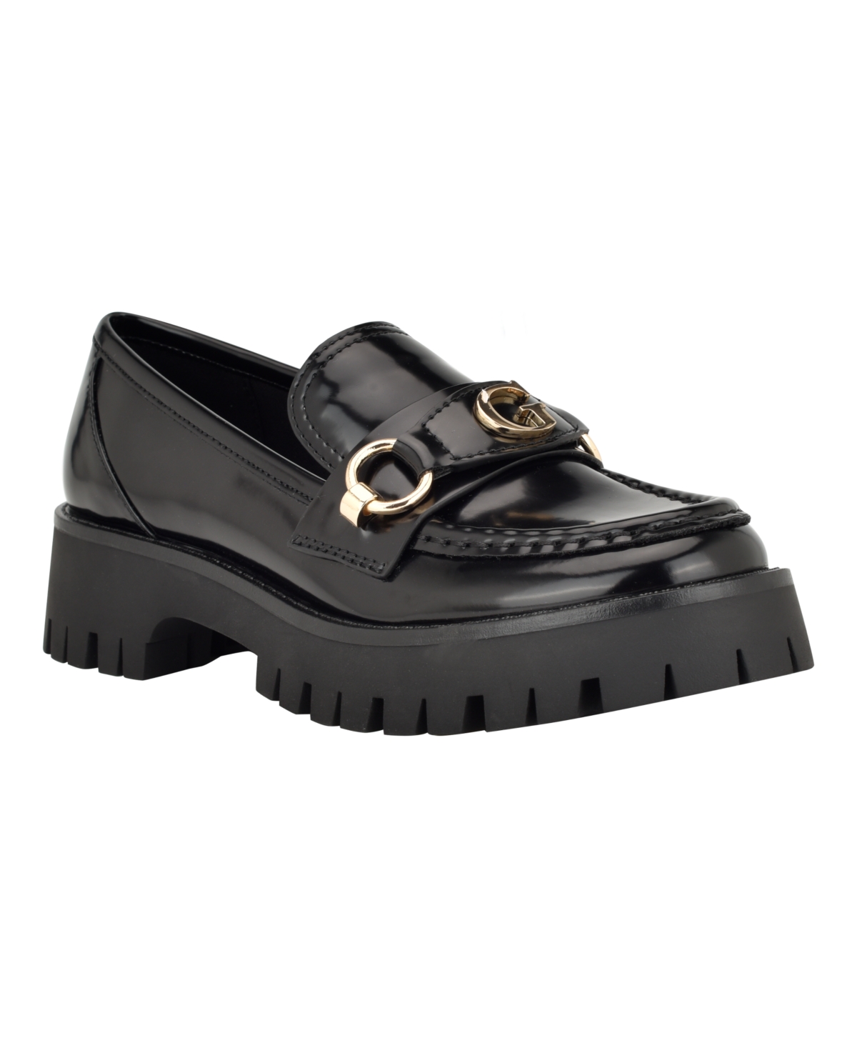 Shop Guess Women's Almost Slip-on Lug Sole Round Toe Bit Loafer In Black Lux - Faux Leather