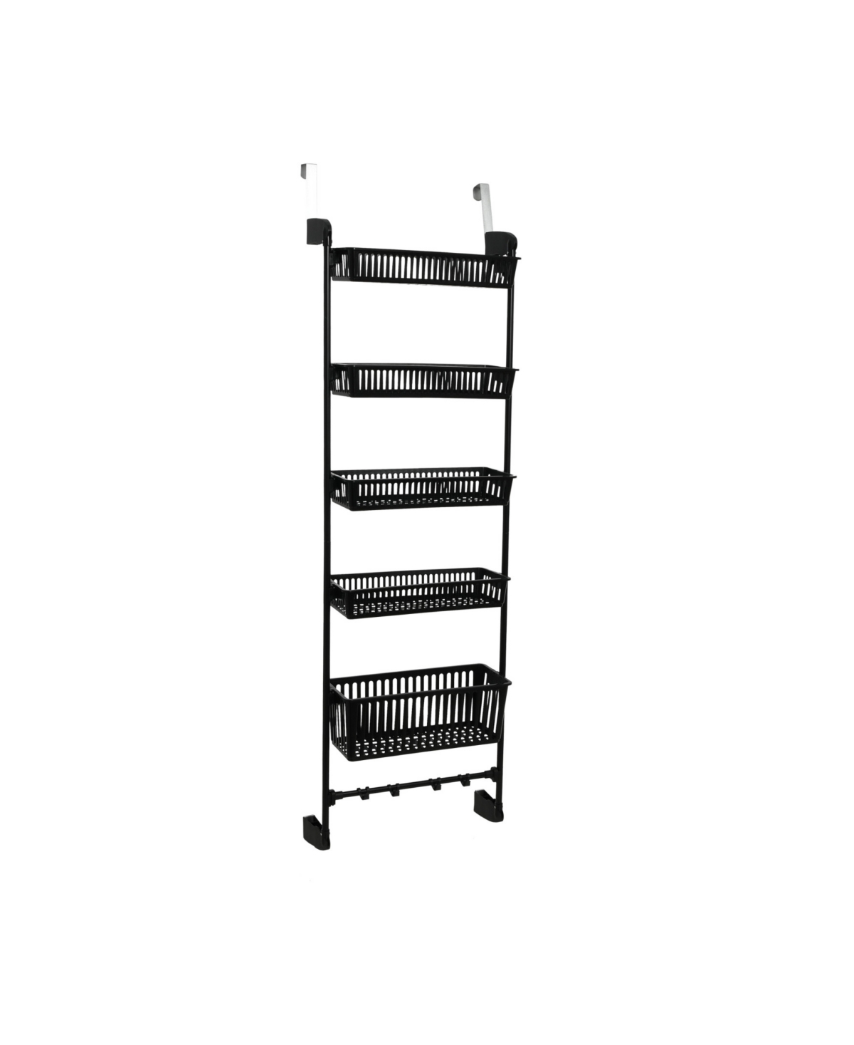 Household Essentials Over The Door 5 Basket Rack With Hooks With Frame In Black