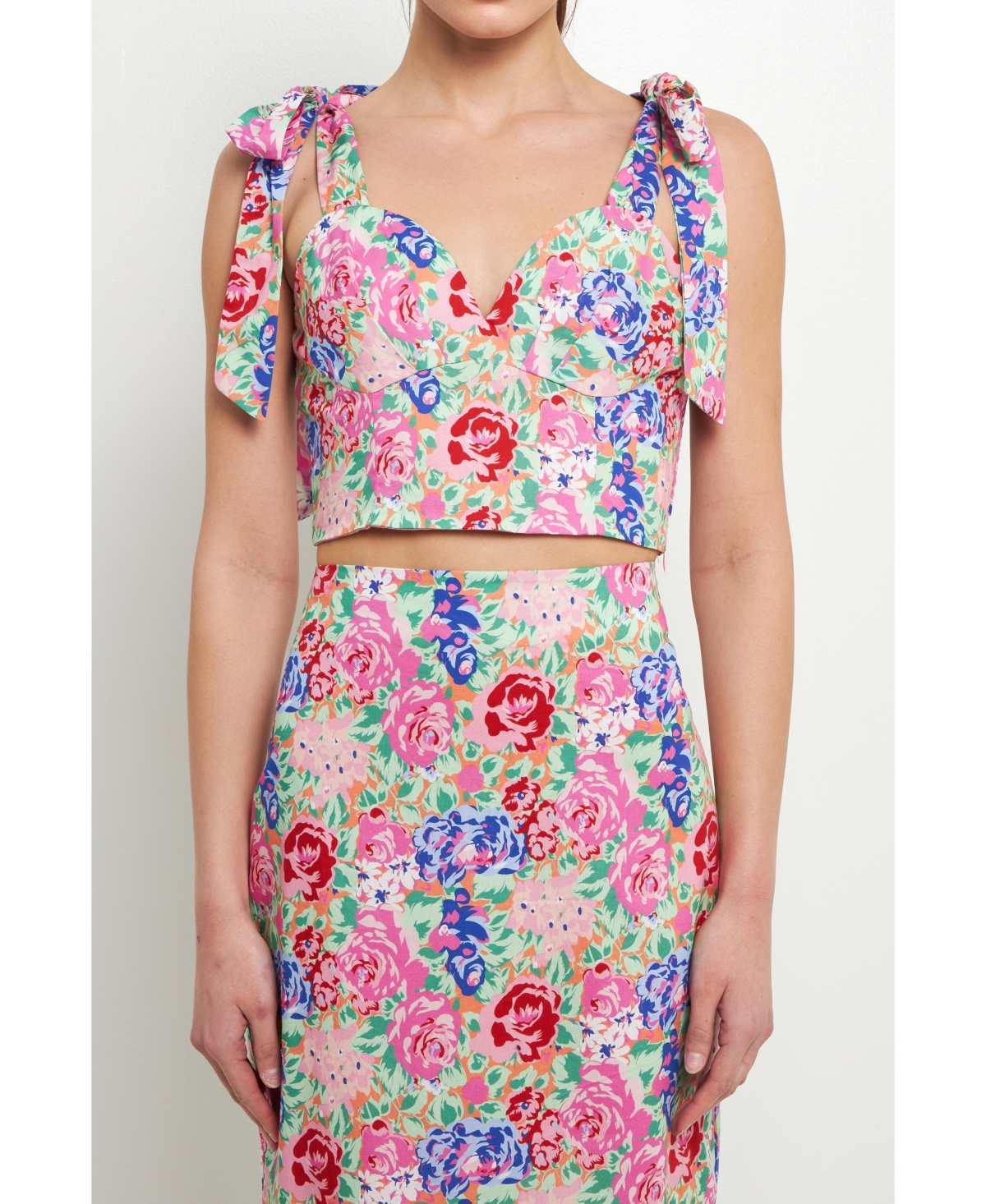 Endless Rose Floral Print Crop Tank In Coral Multi