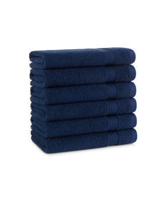 600 GSM Ringspun Cotton Hand Towels, 6-Pack, 16" x 28" with Striped Dobby Border