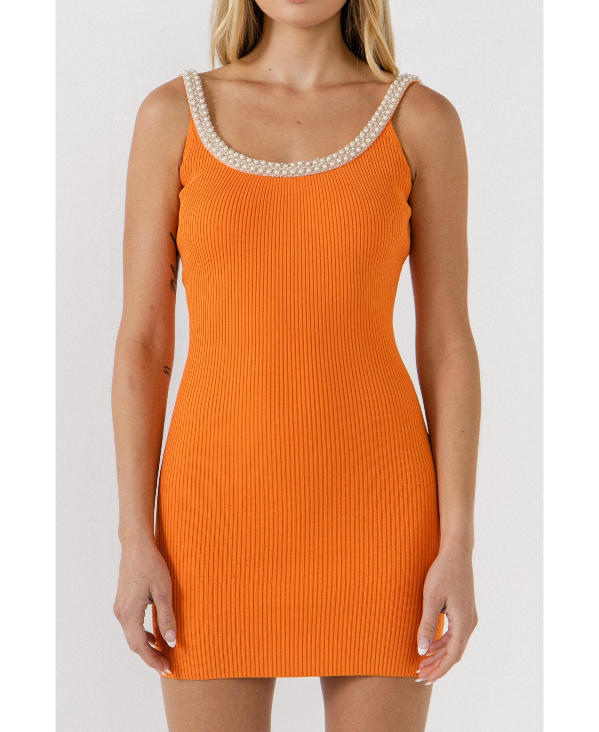 Women's Scooped Trimmed Ribbed Mini Dress - Orange