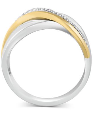 EFFY&reg; Diamond Crossover Statement Ring (1/10 ct. t.w.) in Sterling Silver & 14k Gold-Plate