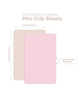 Baby Pack and Play Fitted Sheet, Portable Pack N Plays Mini Crib Sheets, 2 Pack Play Sheets, 100% Jersey Cotton Playard Sheets