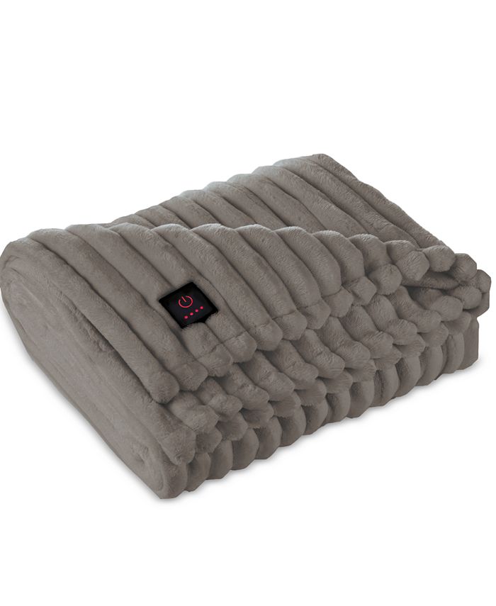 Brookstone Ribbed Faux Fur Heated Throw, 50" x 60" Macy's