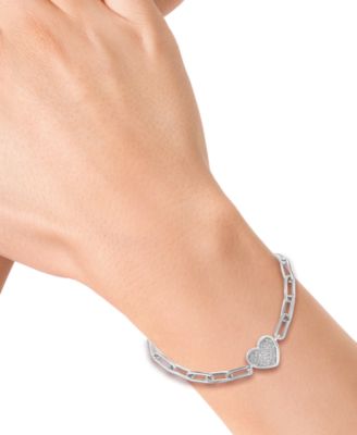 EFFY&reg; Diamond Pav&eacute; Heart Paperclip Link Bracelet (1/5 ct. t.w.) in Sterling Silver