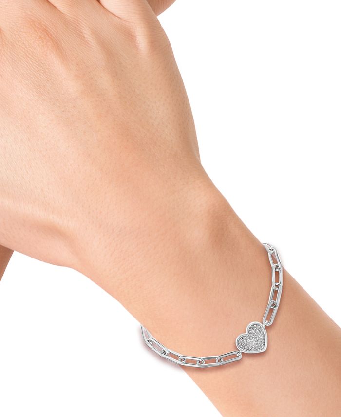 EFFY Collection EFFY® Diamond Pavé Heart Paperclip Link Bracelet (1/5 ct. t.w.) in Sterling