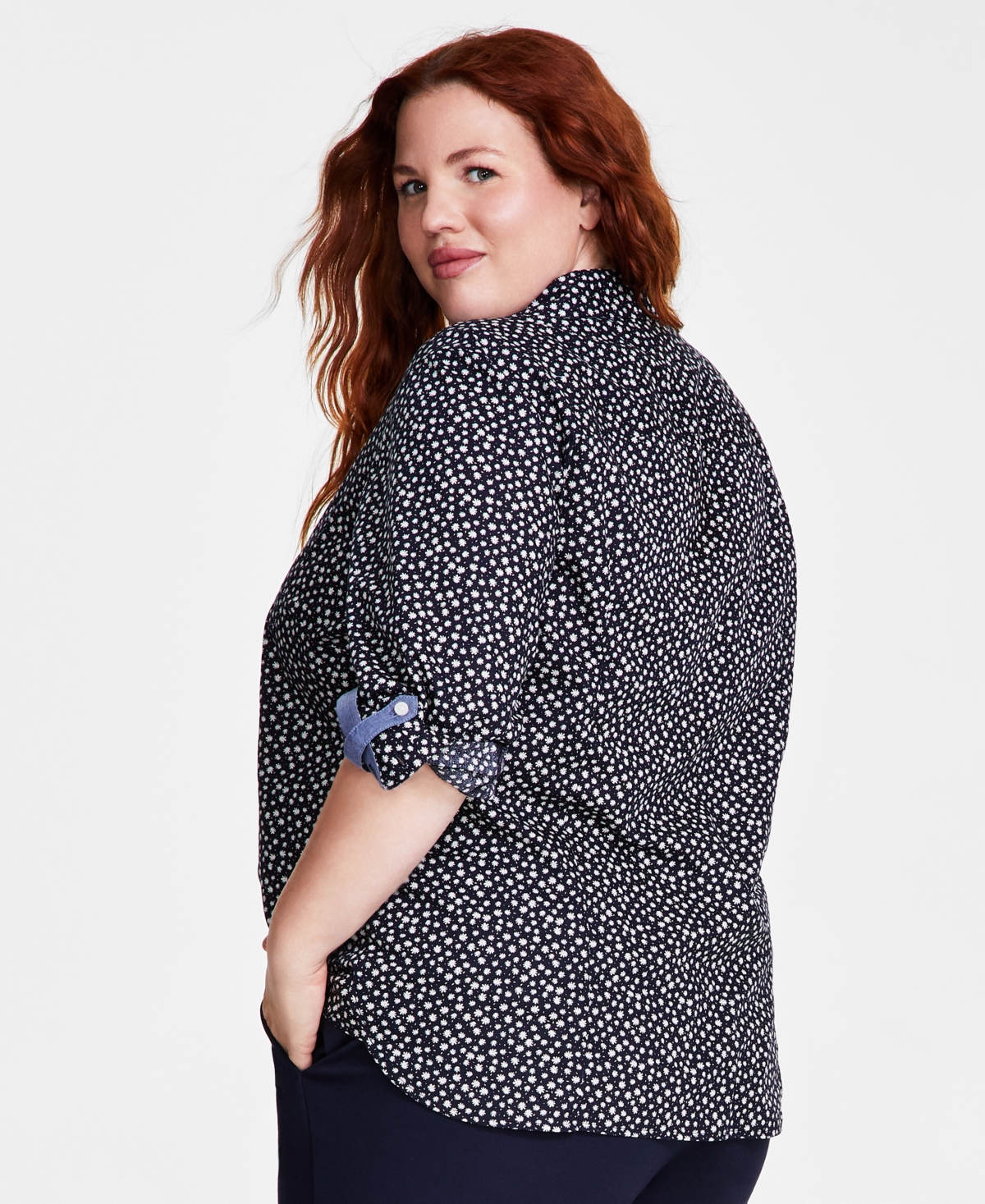 Tommy Hilfiger Plus Size Cotton Printed Roll-Tab Shirt