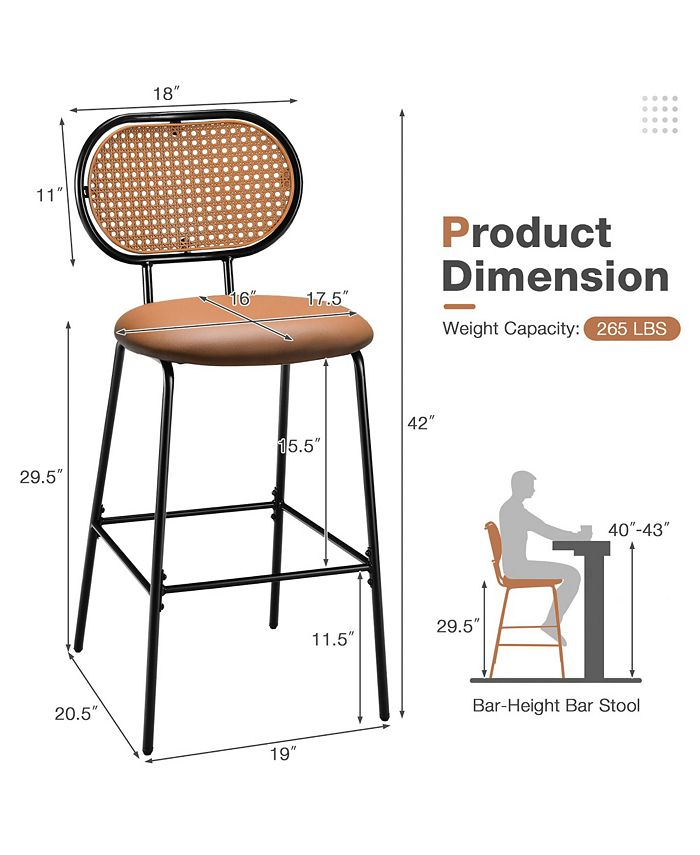 Costway Set of 2 Bar Stools Faux Leather Bar Height Kitchen Chairs with