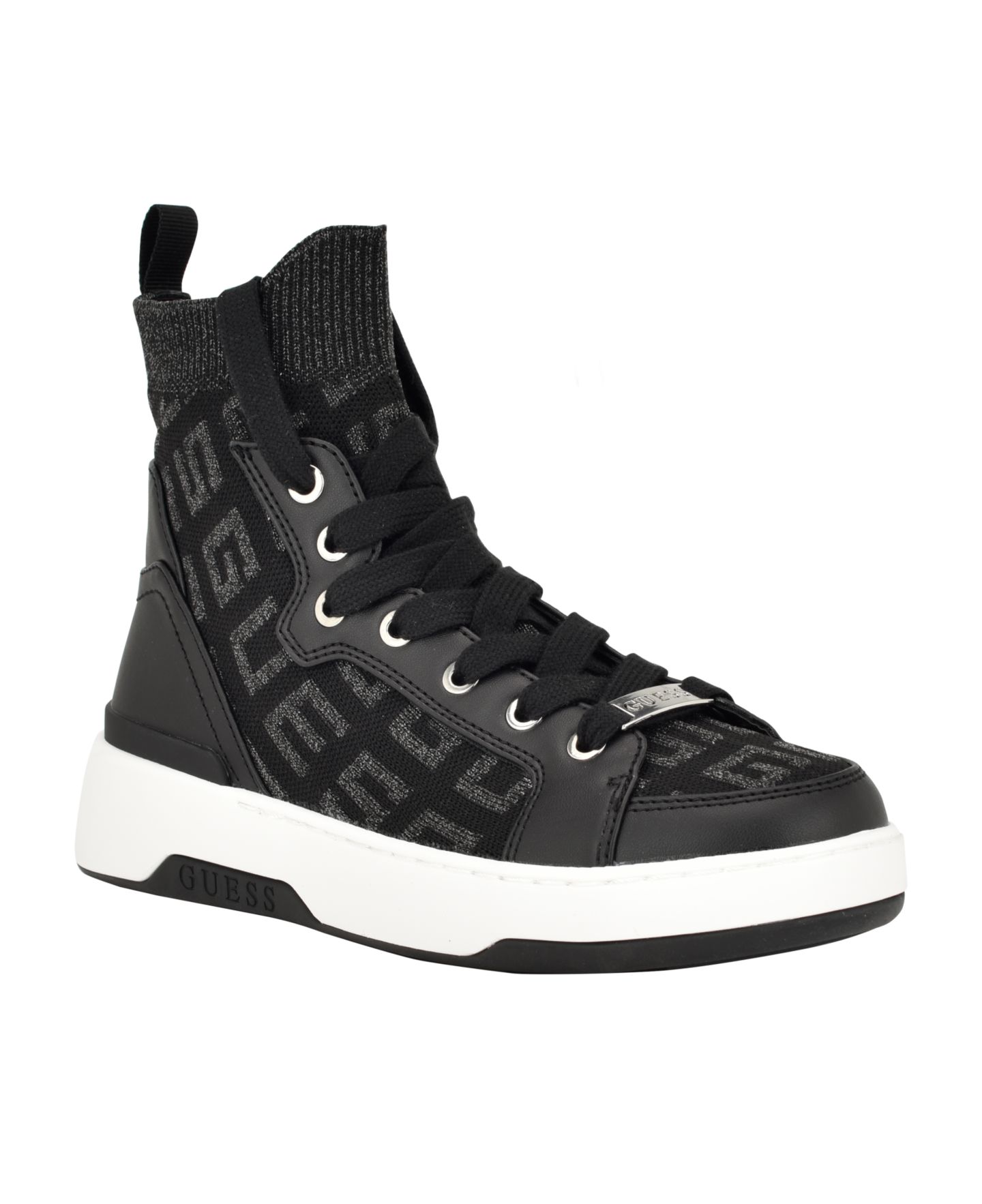 Женские кроссовки GUESS Mannen Knit Hi-Top Lace-Up Fashion, цвет: Чёрный — фото 1