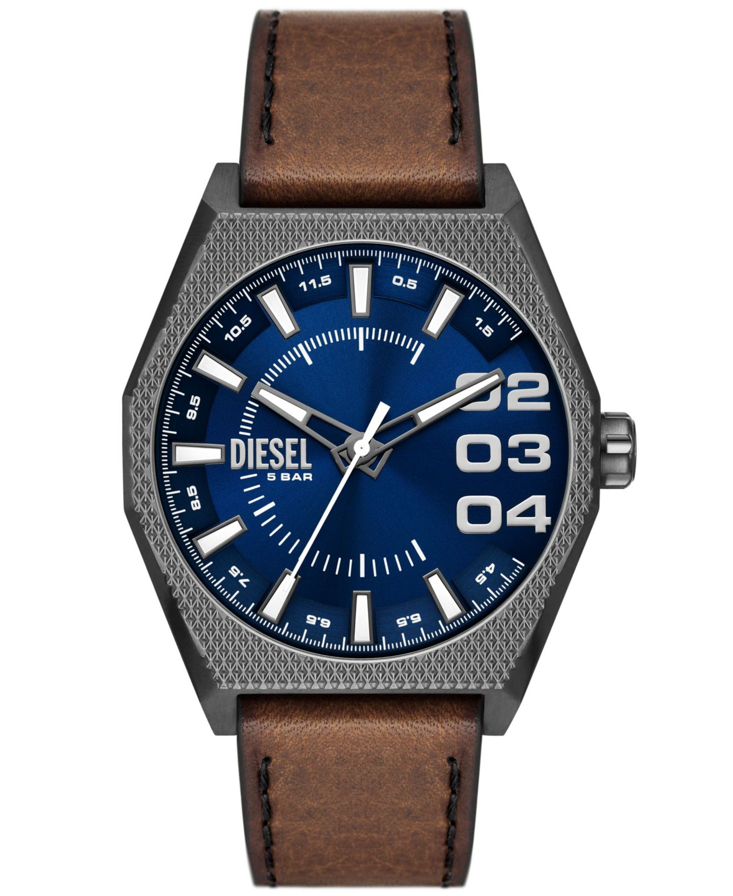 Мужские часы Diesel Scraper Quartz Three Hand Brown Leather Watch 44mm — фото 1