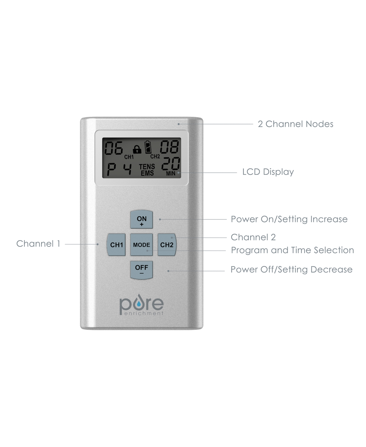 Pure Enrichment Purepulse Pro Advanced Dual Channel Tens Electronic Pulse Stimulator In Silver