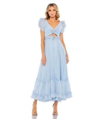 Mac Duggal Women's Ruffle Tiered Metallic Ruched Shoulder