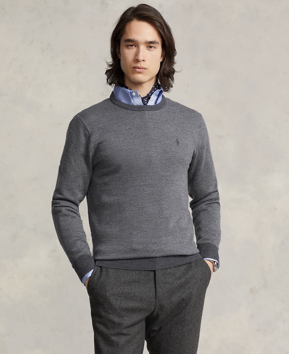 Polo Ralph Lauren Wool Regular Fit Crewneck Sweater In Mid Grey Combo