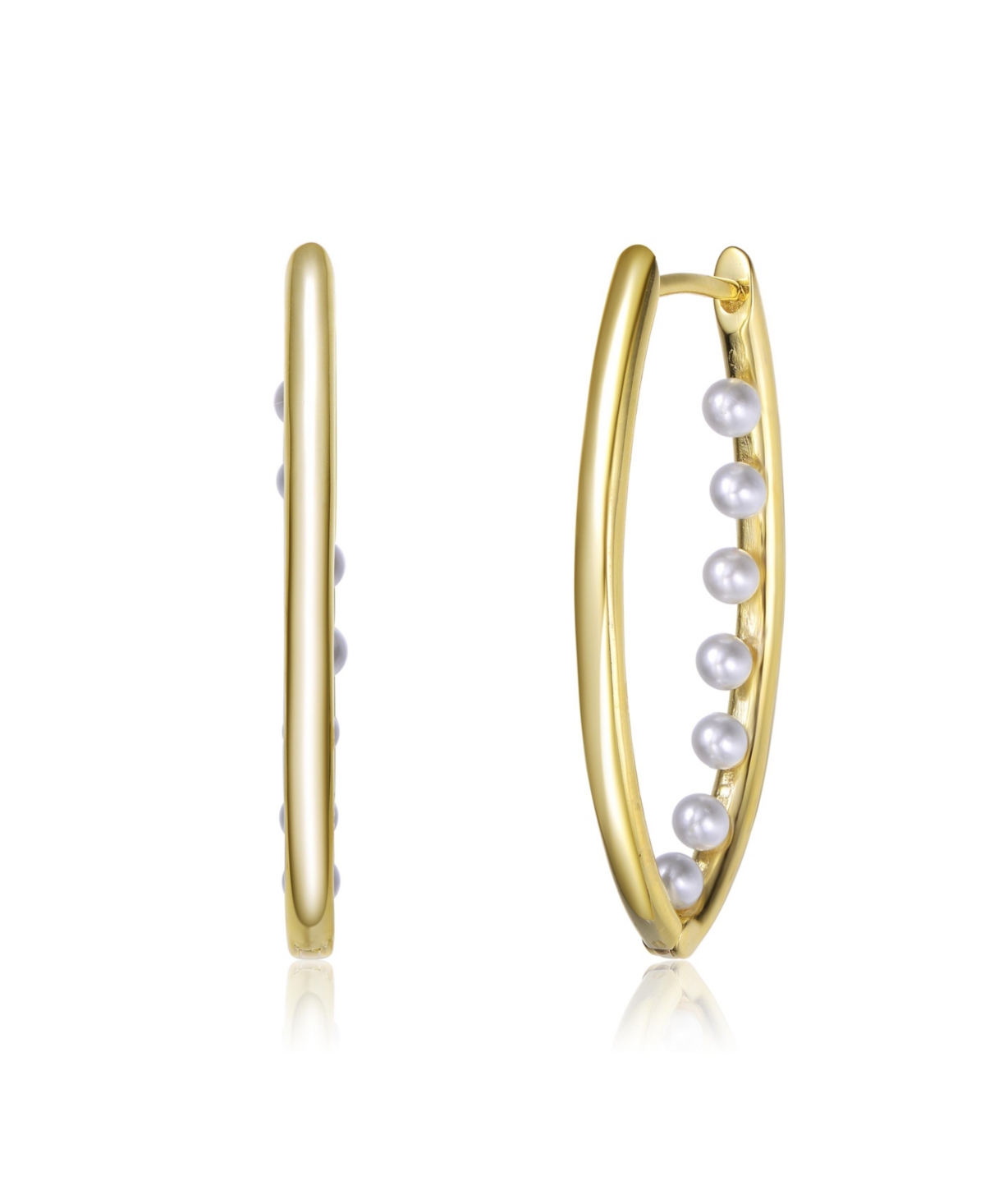 14K Gold Plated Pearl Hoop Earrings - Gold
