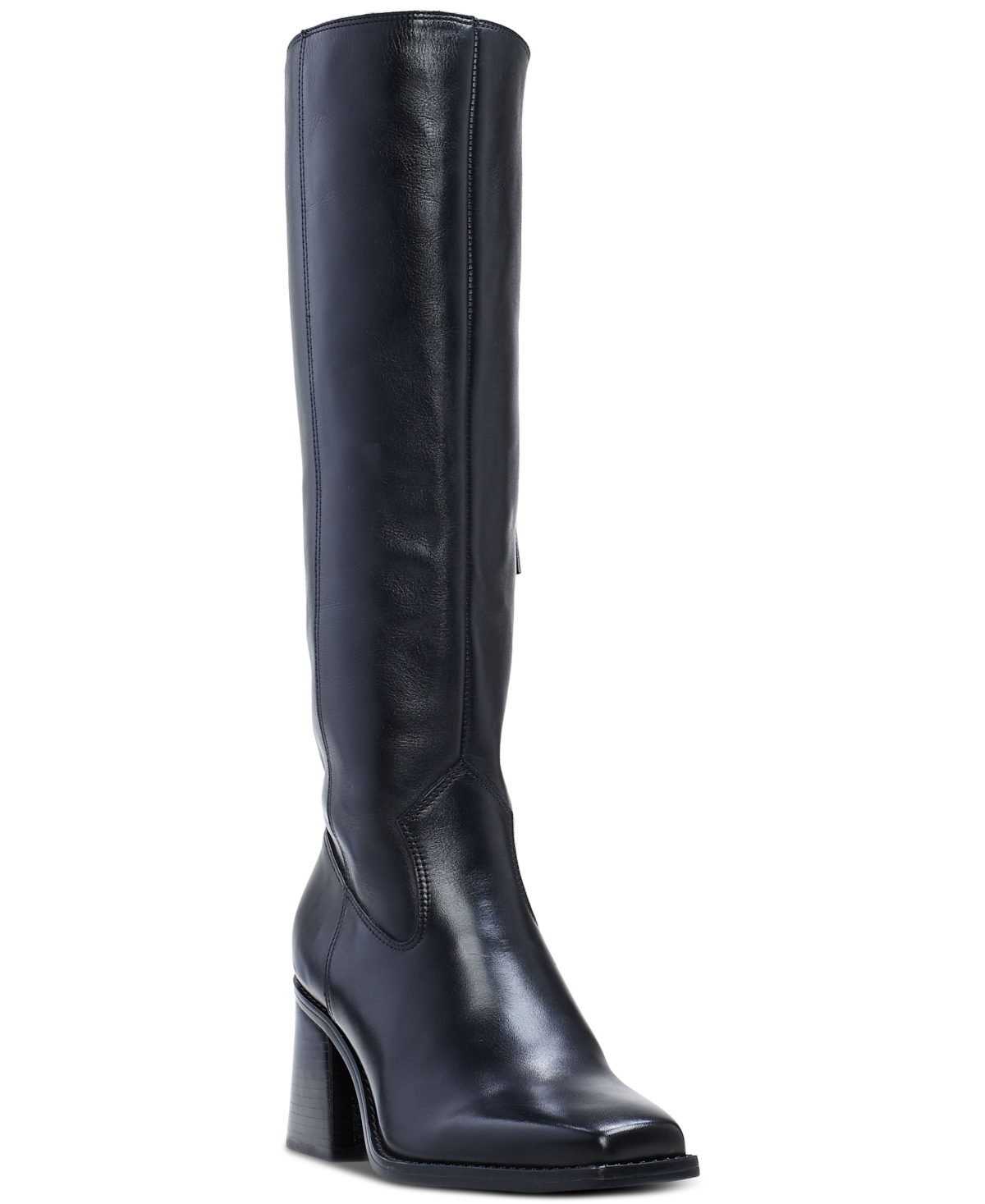 Sangeti Snip-Toe Block-Heel Tall Boots - Golden Walnut Leather