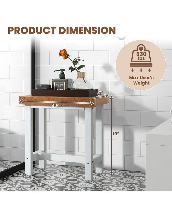 Costway 18'' x 12'' HDPE Waterproof Shower Bench Spa Bath Shower Stool
