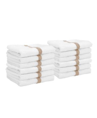 Power Gym Hand Towels (12 Pack),  16x27, White with Colored Stripe, 100% Ring-Spun Cotton