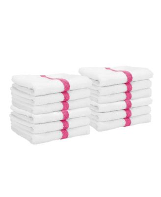 Power Gym Hand Towels (12 Pack),  16x27, White with Colored Stripe, 100% Ring-Spun Cotton