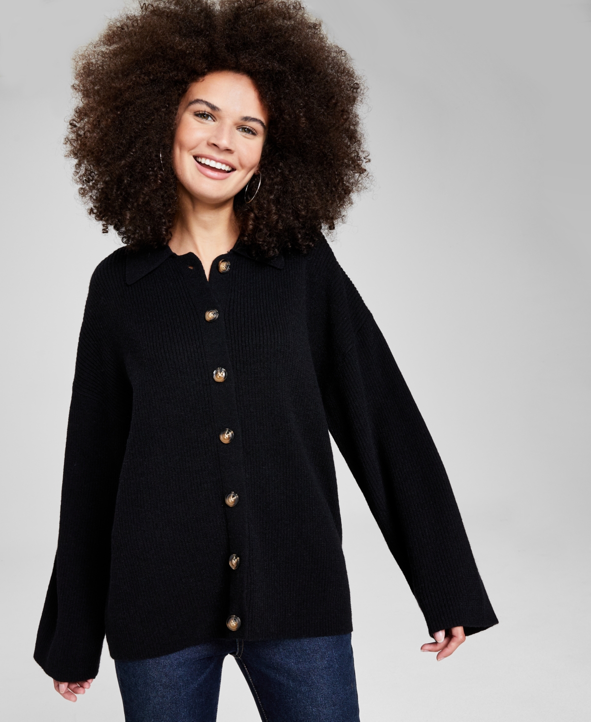 And Now This Women's Collared Cardigan Sweater, Created For Macy's In Black